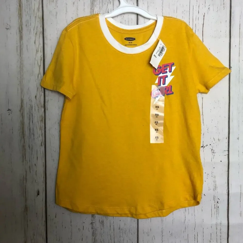 Old Navy Girls Yellow Graphic Short Sleeve XS(5)